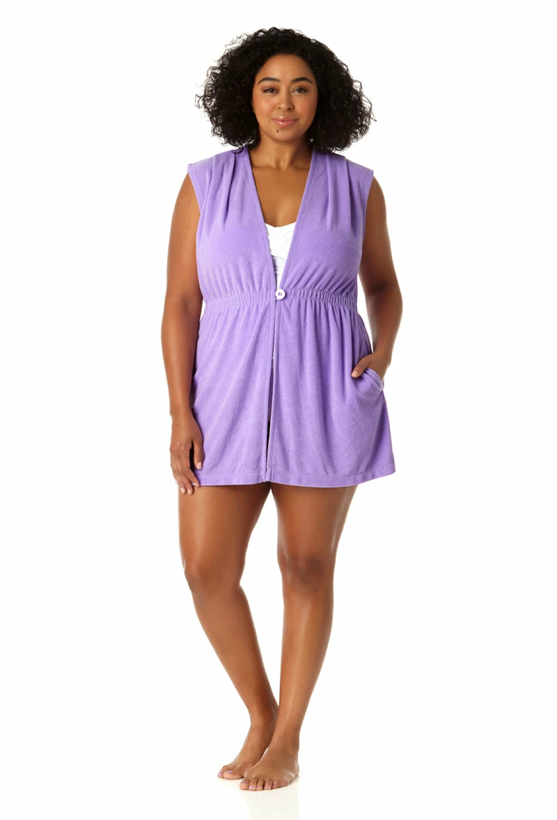 Anne Cole Plus - Women's Terry Cloth Robe Swimsuit Cover Up 5 Anne Cole Plus - Women's Terry Cloth Robe Swimsuit Cover Up - Image 3