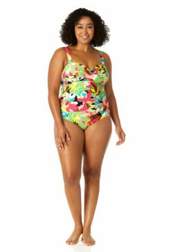 Anne Cole Plus - Women's Twist Front Shirred One Piece Swimsuit -SWIMSUITS DIRECT Sales 23PO00565 MULT 2264