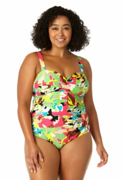 Anne Cole Plus - Women's Twist Front Shirred One Piece Swimsuit -SWIMSUITS DIRECT Sales 23PO00565 MULT 2264 FRONT