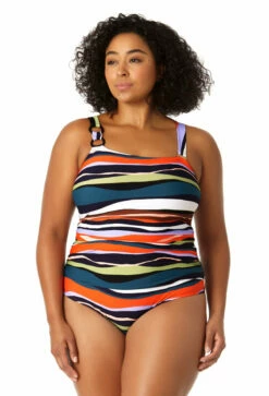Anne Cole Plus - Women's Ring Strap Asymmetric One Piece Swimsuit 12 Anne Cole Plus - Women's Ring Strap Asymmetric One Piece Swimsuit -SWIMSUITS DIRECT Sales 23PO02785 MULT 0424 FRONT