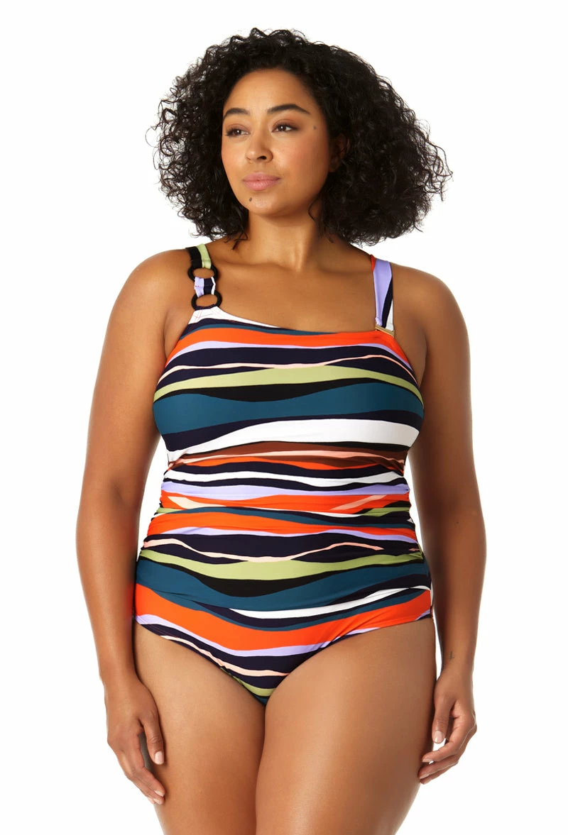 Anne Cole Plus - Women's Ring Strap Asymmetric One Piece Swimsuit 7 Anne Cole Plus - Women's Ring Strap Asymmetric One Piece Swimsuit - Image 5