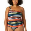 Anne Cole Plus - Women's Ring Strap Asymmetric One Piece Swimsuit 1 Anne Cole Plus - Women's Ring Strap Asymmetric One Piece Swimsuit -SWIMSUITS DIRECT Sales 23PO02785 MULT 0462 FRONT