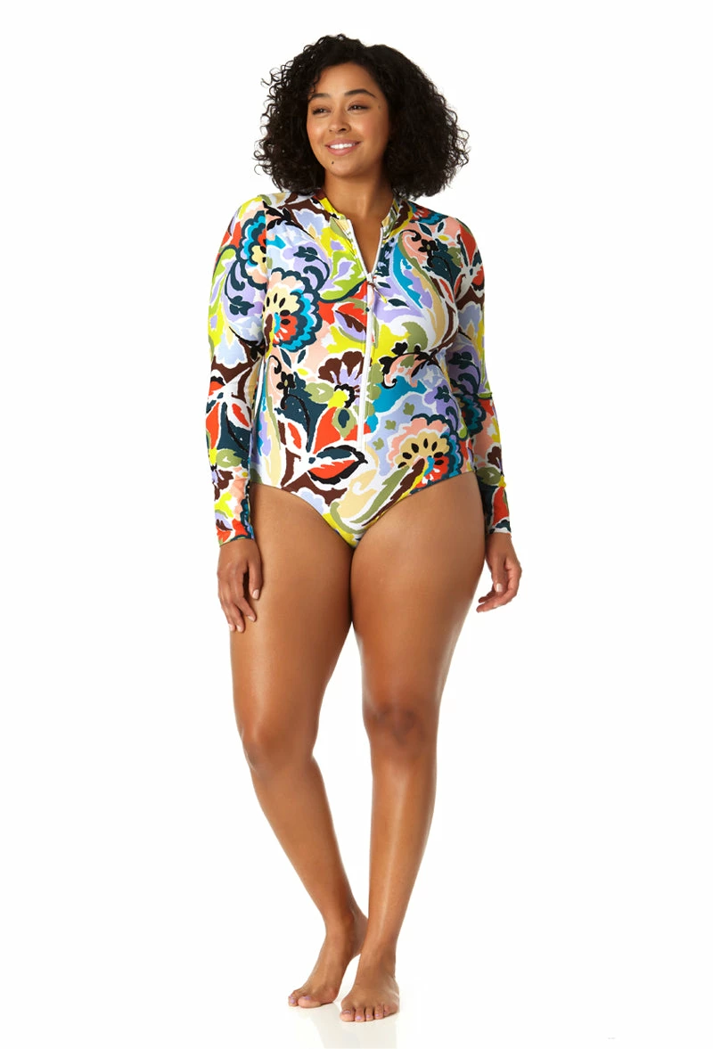 Anne Cole Plus - Women's Long Sleeve Front Zip Rash Guard Swimsuit 5 Anne Cole Plus - Women's Long Sleeve Front Zip Rash Guard Swimsuit - Image 3