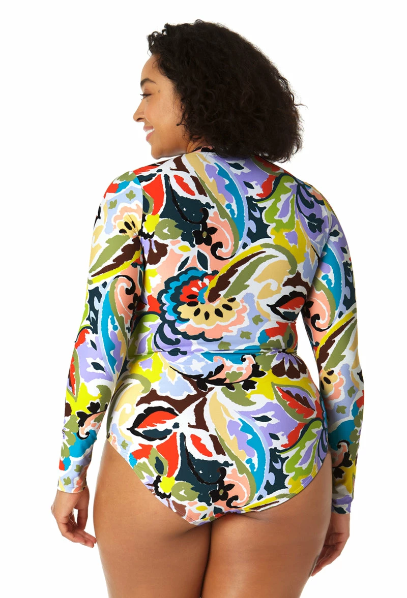 Anne Cole Plus - Women's Long Sleeve Front Zip Rash Guard Swimsuit 4 Anne Cole Plus - Women's Long Sleeve Front Zip Rash Guard Swimsuit - Image 2