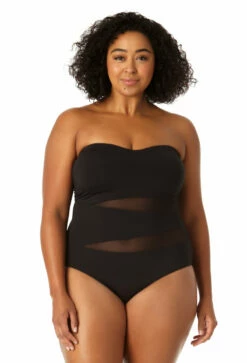 Anne Cole Plus - Women's Mesh Strapless One Piece Swimsuit