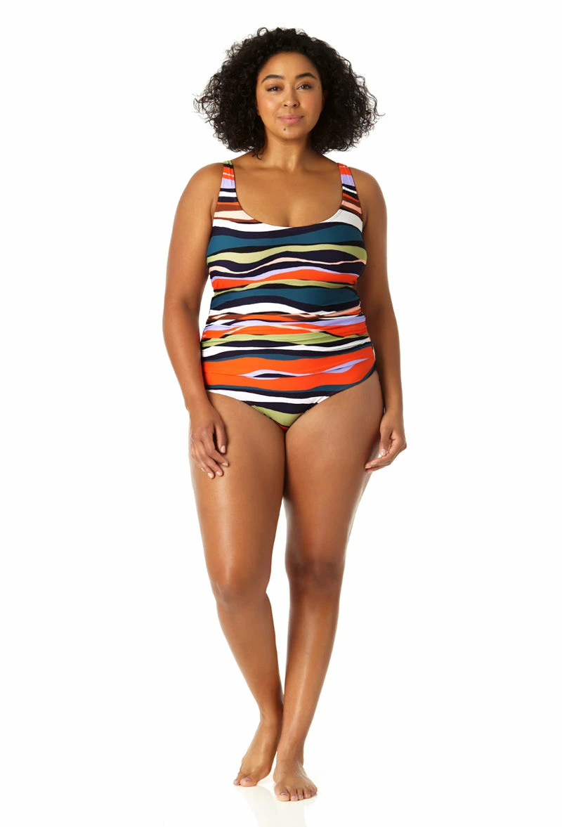 Anne Cole Plus - Women's Scoop Neck Shirred One Piece Swimsuit 5 Anne Cole Plus - Women's Scoop Neck Shirred One Piece Swimsuit - Image 3