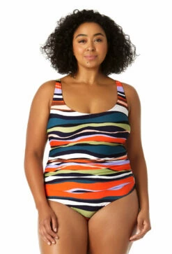 Anne Cole Plus - Women's Scoop Neck Shirred One Piece Swimsuit