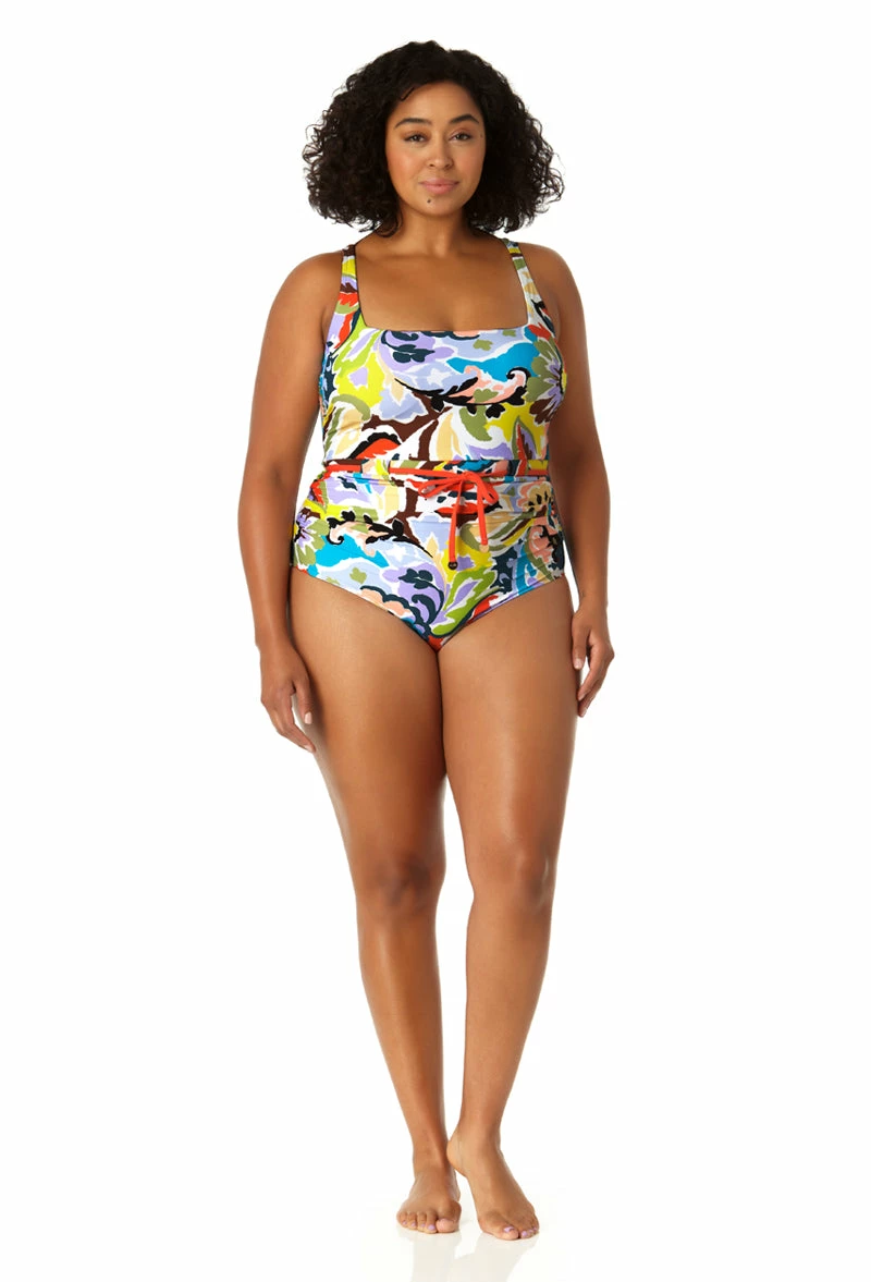 Anne Cole Plus - Women's Belted Square Neck One Piece Swimsuit 5 Anne Cole Plus - Women's Belted Square Neck One Piece Swimsuit - Image 3