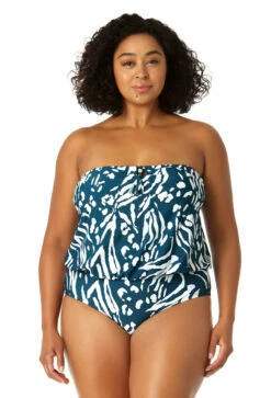 Anne Cole Plus - Women's Strapless Blouson Keyhole One Piece Swimsuit 13 Anne Cole Plus - Women's Strapless Blouson Keyhole One Piece Swimsuit -SWIMSUITS DIRECT Sales 23PO06157 BLWH 0635 FRONT