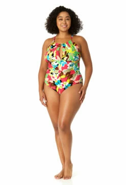 Anne Cole Plus - Women's High Neck With Ruffled Straps One Piece Swimsuit -SWIMSUITS DIRECT Sales 23PO06465 MULT 2344