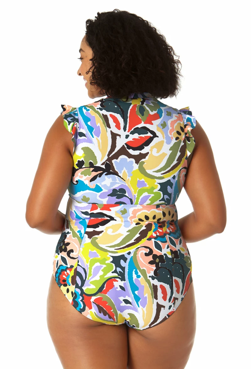 Anne Cole Plus - Women's Flutter Sleeve Zip Up Rash Guard One Piece Swimsuit 4 Anne Cole Plus - Women's Flutter Sleeve Zip Up Rash Guard One Piece Swimsuit - Image 2