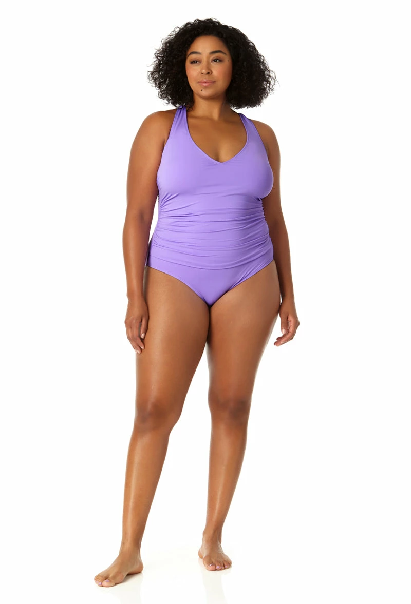 Anne Cole Plus - Women's V Neck Cross Back One Piece Swimsuit 4 Anne Cole Plus - Women's V Neck Cross Back One Piece Swimsuit - Image 2