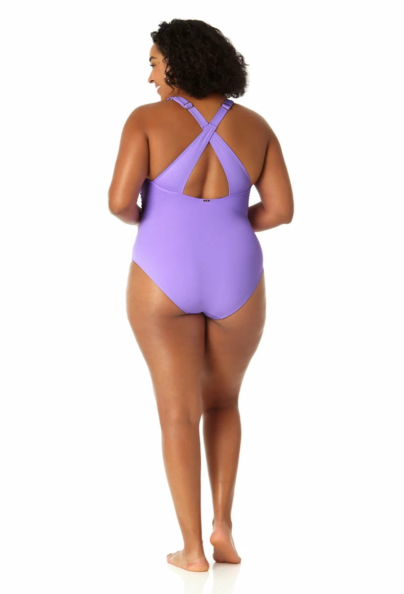 Anne Cole Plus - Women's V Neck Cross Back One Piece Swimsuit 6 Anne Cole Plus - Women's V Neck Cross Back One Piece Swimsuit - Image 4