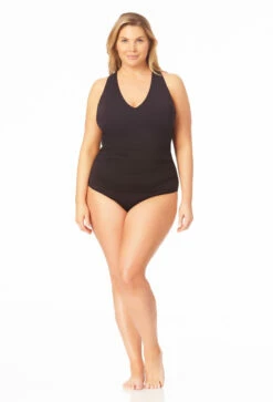 Anne Cole Plus - Women's V Neck Cross Back One Piece Swimsuit 19 Anne Cole Plus - Women's V Neck Cross Back One Piece Swimsuit -SWIMSUITS DIRECT Sales 23PO09101 BLK 002