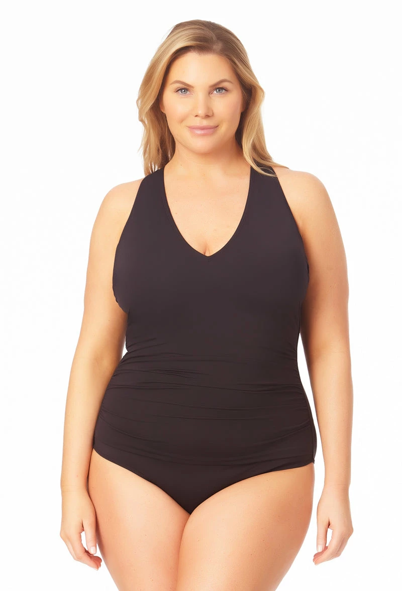Anne Cole Plus - Women's V Neck Cross Back One Piece Swimsuit 7 Anne Cole Plus - Women's V Neck Cross Back One Piece Swimsuit - Image 5