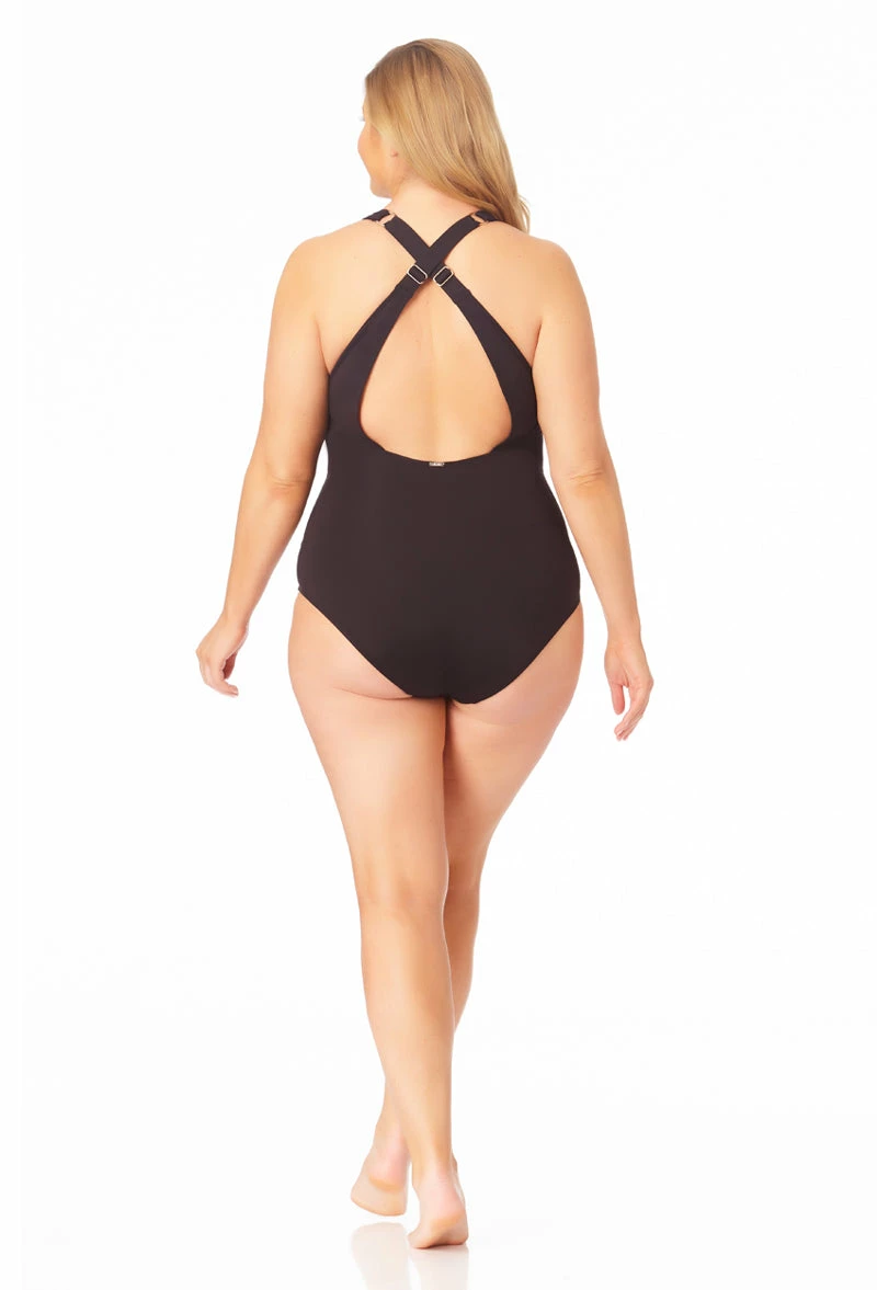 Anne Cole Plus - Women's V Neck Cross Back One Piece Swimsuit 10 Anne Cole Plus - Women's V Neck Cross Back One Piece Swimsuit - Image 8