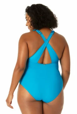 Anne Cole Plus - Women's V Neck Cross Back One Piece Swimsuit 24 Anne Cole Plus - Women's V Neck Cross Back One Piece Swimsuit -SWIMSUITS DIRECT Sales 23PO09101 TURQ 0957 BACK