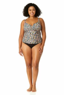 Anne Cole Plus - Women's Twist Front Underwire Tankini Swim Top -SWIMSUITS DIRECT Sales 23PT23370 MULT MYMB36001 BLK 2582