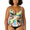 Anne Cole Plus - Women's Retro Twist Front Underwire Tankini Swim Top 2 Anne Cole Plus - Women's Retro Twist Front Underwire Tankini Swim Top -SWIMSUITS DIRECT Sales 23PT23461 MULT MYMB36001 BLK 0970 FRONT
