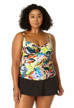 Anne Cole Plus - Women's Retro Twist Front Underwire Tankini Swim Top 14 Anne Cole Plus - Women's Retro Twist Front Underwire Tankini Swim Top -SWIMSUITS DIRECT Sales 23PT23461 MULT MYMB41401 BLK 1040 FRONT