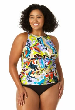 Anne Cole Plus - Women's Front Wrap High Neck Keyhole Tankini Swim Top 17 Anne Cole Plus - Women's Front Wrap High Neck Keyhole Tankini Swim Top -SWIMSUITS DIRECT Sales 23PT24961 MULT MYMB36001 BLK 1520 FRONT