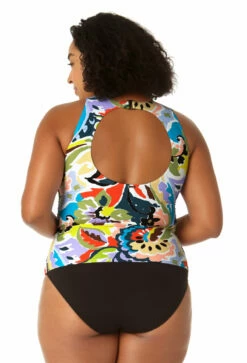 Anne Cole Plus - Women's Front Wrap High Neck Keyhole Tankini Swim Top 16 Anne Cole Plus - Women's Front Wrap High Neck Keyhole Tankini Swim Top -SWIMSUITS DIRECT Sales 23PT24961 MULT MYMB36001 BLK 1534 BACK