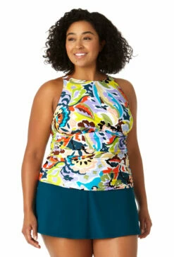 Anne Cole Plus - Women's Front Wrap High Neck Keyhole Tankini Swim Top 20 Anne Cole Plus - Women's Front Wrap High Neck Keyhole Tankini Swim Top -SWIMSUITS DIRECT Sales 23PT24961 MULT MYMB41401 DSBL 1364 FRONT