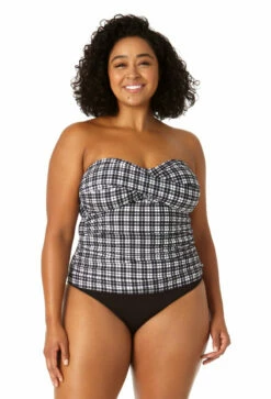 Anne Cole Plus - Women's Twist Front Bandeaukini Swim Top -SWIMSUITS DIRECT Sales 23PT25083 BKWH MYMB36001 BLK 2162 FRONT