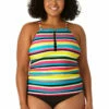 Anne Cole Plus - Women's Center Tab High Neck Tankini Swim Top 1 Anne Cole Plus - Women's Center Tab High Neck Tankini Swim Top -SWIMSUITS DIRECT Sales 23PT29584 MULT MYMB36001 BLK 1861 FRONT