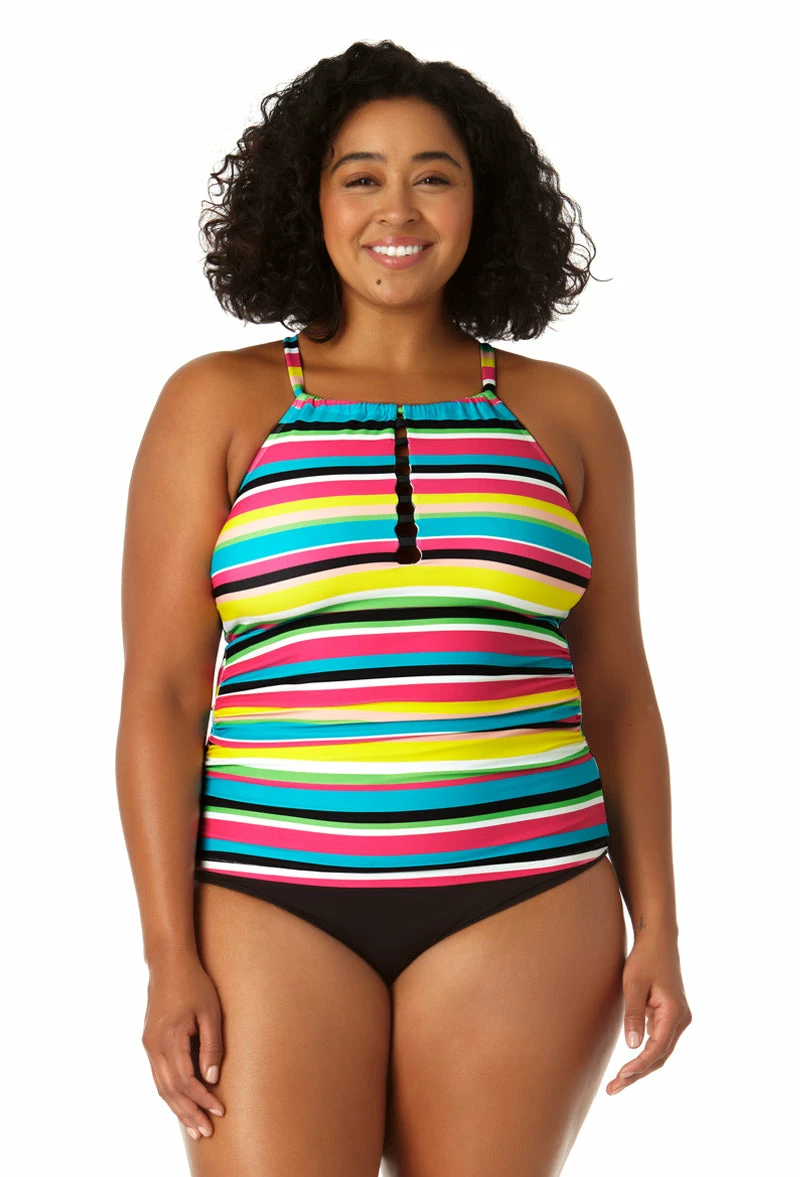 Anne Cole Plus - Women's Center Tab High Neck Tankini Swim Top 3 Anne Cole Plus - Women's Center Tab High Neck Tankini Swim Top