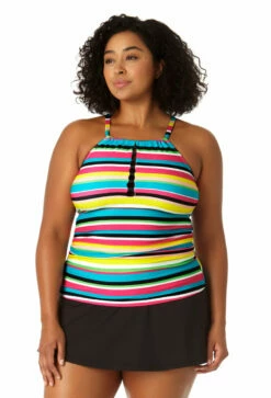 Anne Cole Plus - Women's Center Tab High Neck Tankini Swim Top 14 Anne Cole Plus - Women's Center Tab High Neck Tankini Swim Top -SWIMSUITS DIRECT Sales 23PT29584 MULT MYMB41401 BLK 1968 FRONT