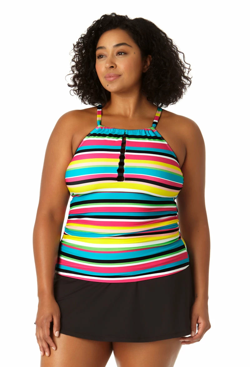 Anne Cole Plus - Women's Center Tab High Neck Tankini Swim Top 7 Anne Cole Plus - Women's Center Tab High Neck Tankini Swim Top - Image 5