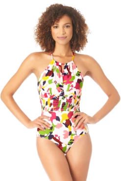 Anne Cole - High Neck Smocked One Piece Swimsuit