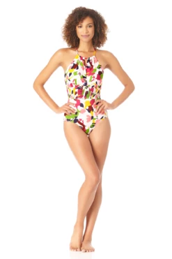 Anne Cole - High Neck Smocked One Piece Swimsuit -SWIMSUITS DIRECT Sales AnneCole HighNeckSmockedOnePieceSwimsuit 386 22MO05263 MULT jpg