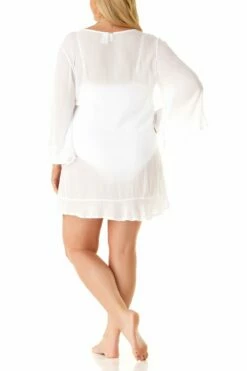 Anne Cole Plus - Flounce V Neck Tunic Cover Up 20 Anne Cole Plus - Flounce V Neck Tunic Cover Up -SWIMSUITS DIRECT Sales AnneCole Resort Plus Adjustable Side Slit Skirted Bottom 1704 21PC51001 WHT jpg