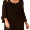 Anne Cole Plus - Flounce V Neck Tunic Cover Up -SWIMSUITS DIRECT Sales AnneCole Resort Plus Adjustable Side Slit Skirted Bottom 1772 21PC51001 BLK FRONT jpg