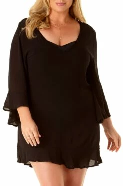 Anne Cole Plus - Flounce V Neck Tunic Cover Up