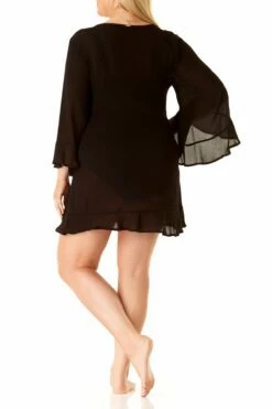 Anne Cole Plus - Flounce V Neck Tunic Cover Up 17 Anne Cole Plus - Flounce V Neck Tunic Cover Up -SWIMSUITS DIRECT Sales AnneCole Resort Plus Adjustable Side Slit Skirted Bottom 1813 21PC51001 BLK jpg