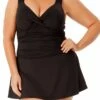 Anne Cole Plus - Twist Front Shirred Underwire Swim Dress 2 Anne Cole Plus - Twist Front Shirred Underwire Swim Dress -SWIMSUITS DIRECT Sales AnneCole Resort Plus Adjustable Side Slit Skirted Bottom 1829 21PD60601 BLK FRONT jpg