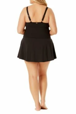 Anne Cole Plus - Twist Front Shirred Underwire Swim Dress 17 Anne Cole Plus - Twist Front Shirred Underwire Swim Dress -SWIMSUITS DIRECT Sales AnneCole Resort Plus Adjustable Side Slit Skirted Bottom 1845 21PD60601 BLK jpg