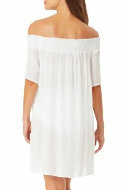 Anne Cole - Smocked Off The Shoulder Cover Up -SWIMSUITS DIRECT Sales AnneCole Resort Smocked Off The Shoulder Cover Up 042 21MC53101 WHT BACK jpg