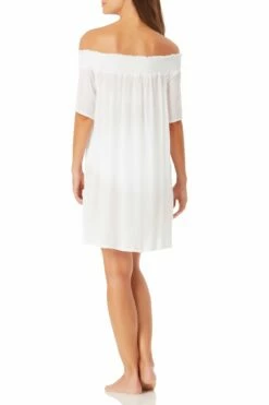 Anne Cole - Smocked Off The Shoulder Cover Up -SWIMSUITS DIRECT Sales AnneCole Resort Smocked Off The Shoulder Cover Up 042 21MC53101 WHT jpg