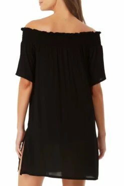 Anne Cole - Smocked Off The Shoulder Cover Up -SWIMSUITS DIRECT Sales AnneCole Resort Smocked Off The Shoulder Cover Up 1930 21MC53101 BLK BACK jpg