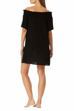 Anne Cole - Smocked Off The Shoulder Cover Up -SWIMSUITS DIRECT Sales AnneCole Resort Smocked Off The Shoulder Cover Up 1930 21MC53101 BLK jpg
