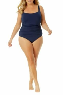 Anne Cole Plus - Square Neck Shirred One Piece 21 Anne Cole Plus - Square Neck Shirred One Piece -SWIMSUITS DIRECT Sales AnneCole Resort Square Neck Shirred One Piece 1492 21MO08001 NVY jpg