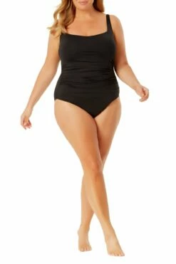 Anne Cole Plus - Square Neck Shirred One Piece 17 Anne Cole Plus - Square Neck Shirred One Piece -SWIMSUITS DIRECT Sales AnneCole Resort Square Neck Shirred One Piece 1537 21MO08001 BLK jpg