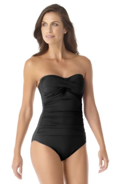 Anne Cole - Twist Front Shirred One Piece 27 Anne Cole - Twist Front Shirred One Piece -SWIMSUITS DIRECT Sales AnneCole TwistFrontShirredOnePieceSwimsuit 22412 MYMO00501 BLK FRONT jpg