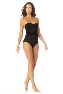 Anne Cole - Twist Mesh Belt Strapless One Piece Swimsuit -SWIMSUITS DIRECT Sales AnneCole TwistMeshBeltStraplessOnePieceSwimsuit 865 22MO07601 BLK jpg