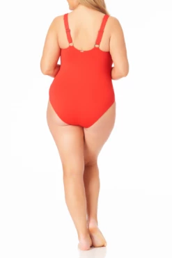 Anne Cole Plus - Square Neck Shirred One Piece 26 Anne Cole Plus - Square Neck Shirred One Piece -SWIMSUITS DIRECT Sales AnneColePlus SquareNeckShirredOnePiece 139 21PO08001 RED jpg