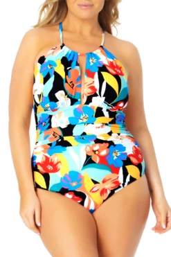 Front Page 20 Anne Cole Plus - High Neck With Keyhole One Piece Swimsuit